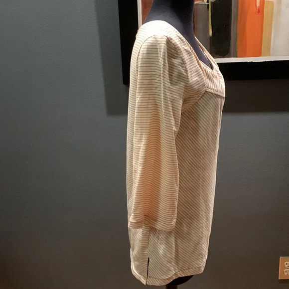 Weekend Suzanne Betro gold/ white stripe seam detail gathered square neck tunic - Picture 3 of 5